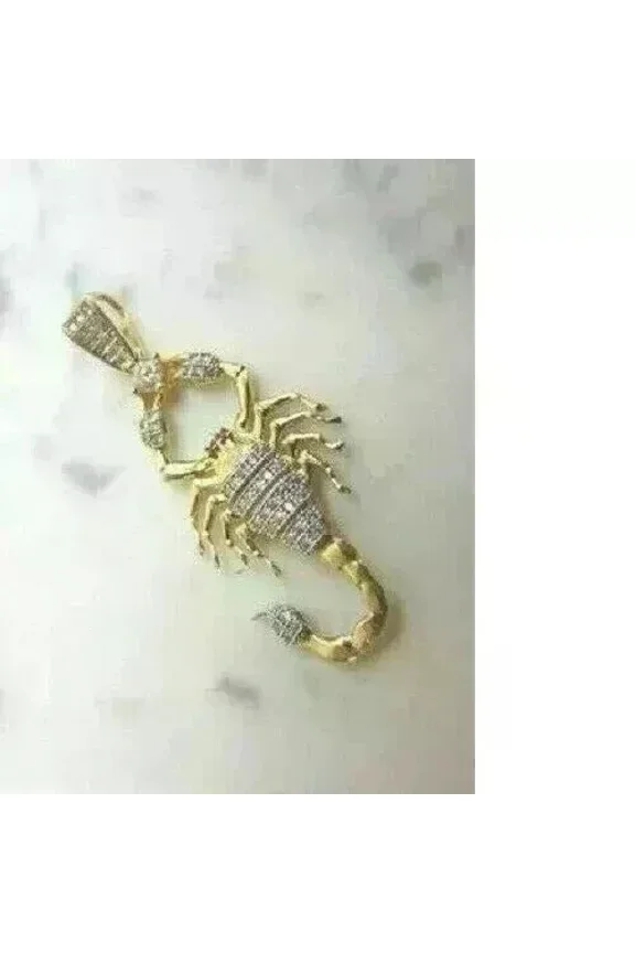 1.70Ct Round Cut Moissanite Scorpion Pendant 14k Yellow Gold Plated Silver
