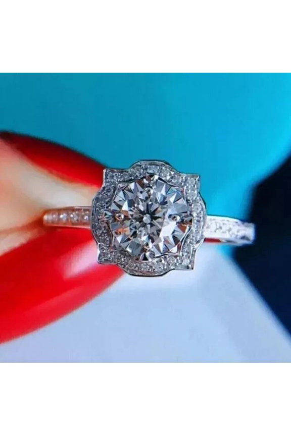 1.70Ct Round Cut Simulated Diamond Engagement Ring 14K White Gold Plated Silver