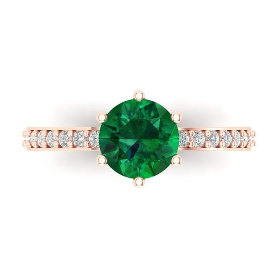Solitaire with Accents Engagement Ring for Women - 1.71ct Simulated Emerald in 14K Rose Gold Promise Ring