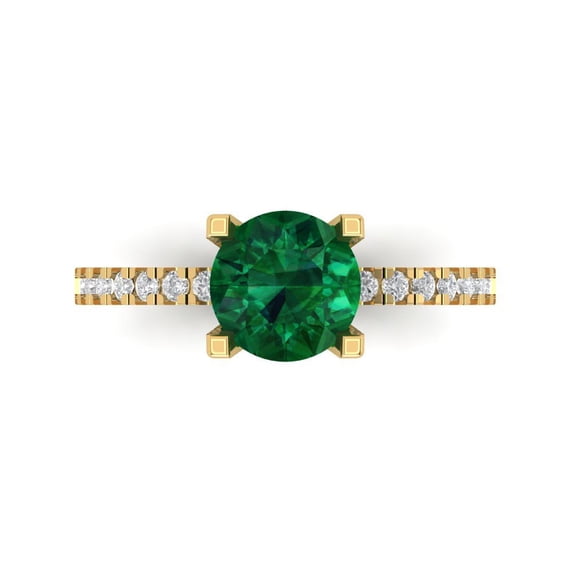 Solitaire with Accents Engagement Ring for Women - 1.71ct Simulated Emerald in 14K Yellow Gold Promise Ring