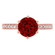 CLARA PUCCI 1.71 ct Brilliant Round Cut Clear Simulated Diamond 18K Rose Gold Solitaire with Accents Ring SZ 6.75