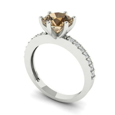 1.71 ct Brilliant Round Cut VVS1 Champagne 14k White Solid Gold Solitaire with Accents Wedding Bridal Anniversary Engagement Ring size 4