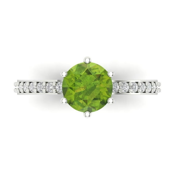 Solitaire with Accents Engagement Ring for Women - 1.71ct Natural Peridot in 14K White Gold Promise Ring