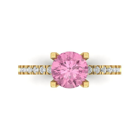 Solitaire with Accents Engagement Ring for Women - 1.71ct Simulated Pink Diamond in 14K Yellow Gold Promise Ring