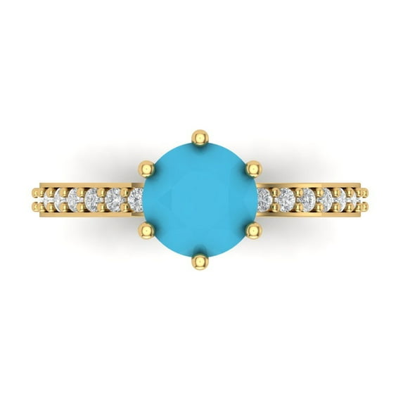 Solitaire with Accents Engagement Ring for Women - 1.71ct Simulated Turquoise in 14K Yellow Gold Promise Ring