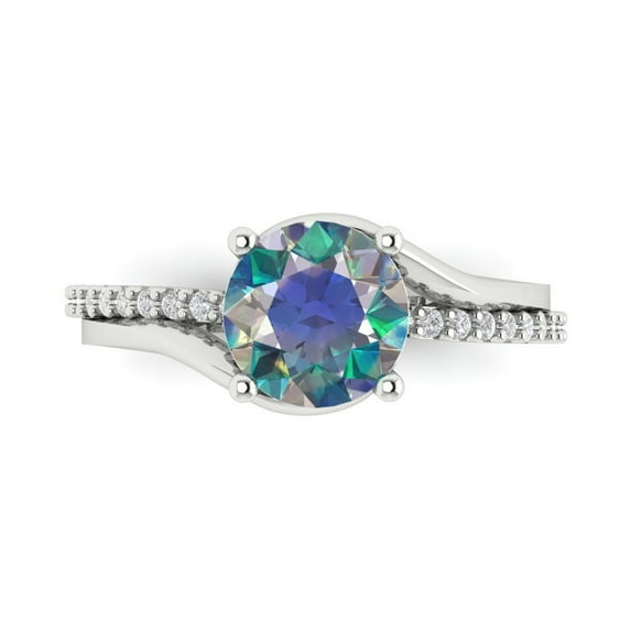 1.71 ctw Solitaire with Zirconia Diamond Accents Anniversary Ring for Women | Round Cut Blue Moissanite | Hyperallergenic Solid 18K White Gold