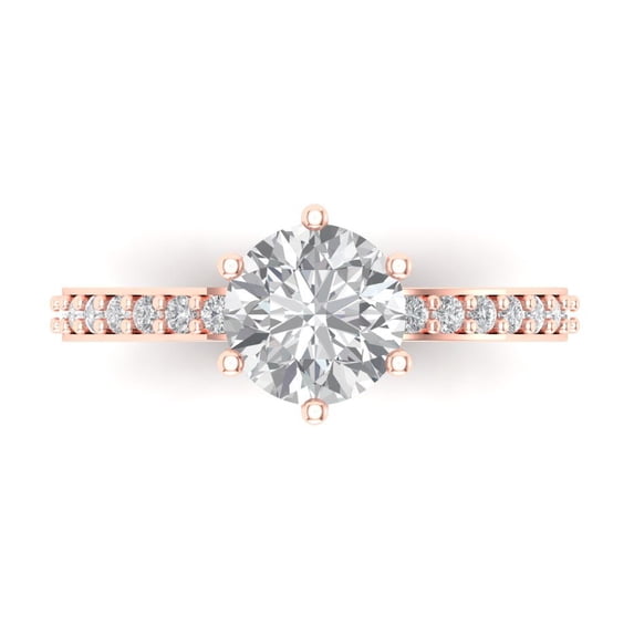 Clara Pucci 14K Rose Gold 1.71ct Clear Solitaire with Accents Ring