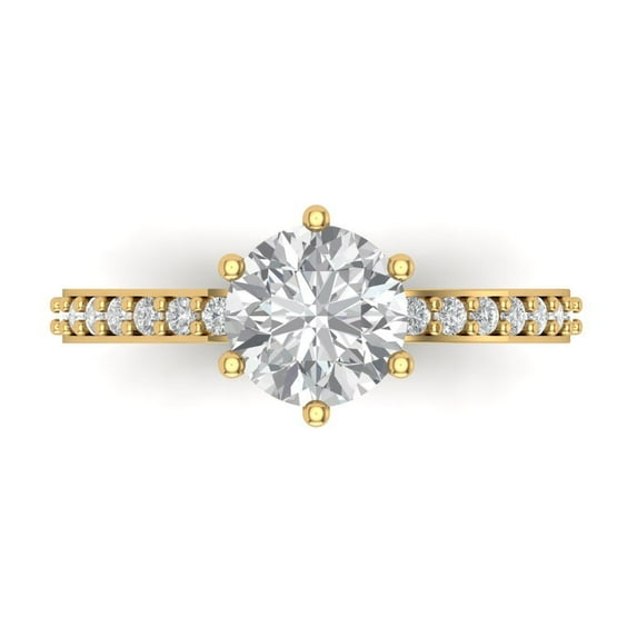 1.71 ct Round Cut Clear Crystal 18k Yellow Gold Engraving Statement Bridal Wedding Designer Ring Size 5.5