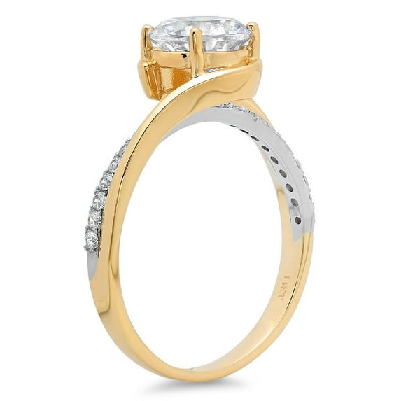 1.71 ct Round Cut Moissanite Solitaire with Accents Engagement Ring for Women in 18K White/Yellow Gold