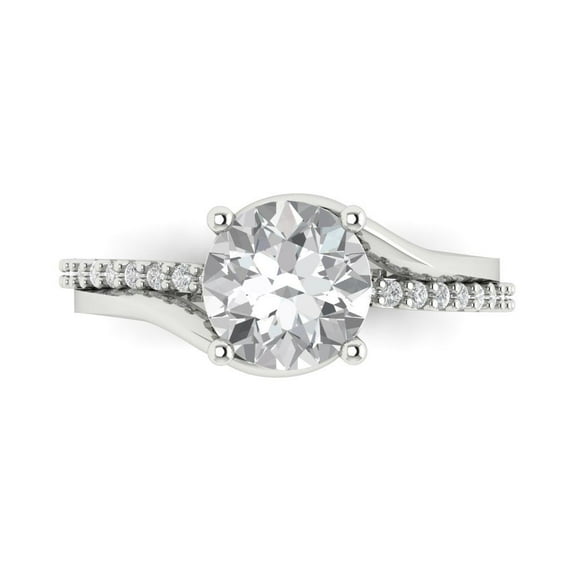 1.71 ct Round Cut Moissanite Solitaire with Simulated Diamond Accents 18K White Gold Womens Engagement Ring