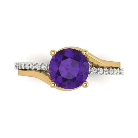 1.71 ct Round Cut Natural Amethyst Solitaire with Simulated Diamond Accents 18K White/Yellow Gold Womens Engagement Ring