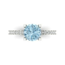 1.71 ct Round Cut Natural Aquamarine Solitaire with Simulated Diamond Accents 14K White Gold Womens Engagement Ring