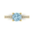 thumbnail image 1 of 1.71 ct Round Cut Natural Aquamarine Solitaire with Simulated Diamond Accents 14K Yellow Gold Womens Engagement Ring, 1 of 5