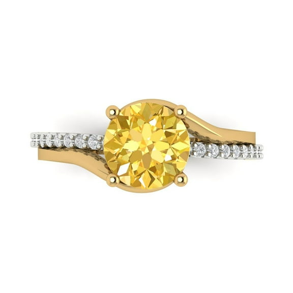 1.71 ctw Solitaire with Zirconia Diamond Accents Anniversary Ring for Women | Round Cut Natural Citrine | Hyperallergenic Solid 14K White/Yellow Gold