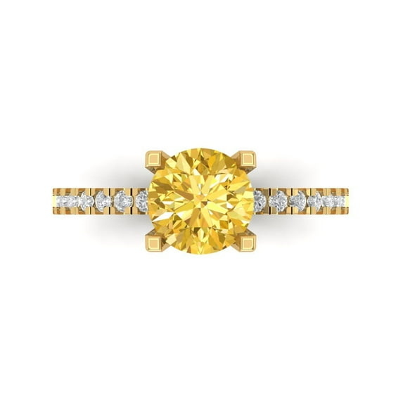 1.71 ctw Solitaire with Zirconia Diamond Accents Anniversary Ring for Women | Round Cut Natural Citrine | Hyperallergenic Solid 18K Yellow Gold