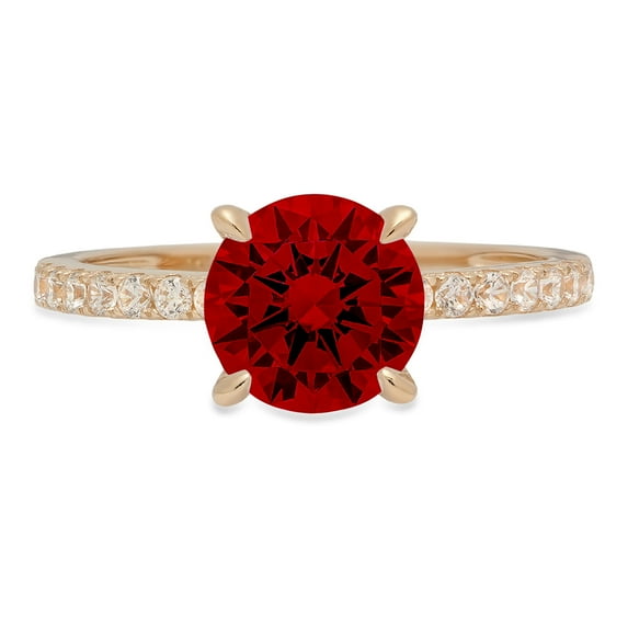 1.71 ct Round Cut Natural Garnet Solitaire with Simulated Diamond Accents 18K Yellow Gold Womens Engagement Ring