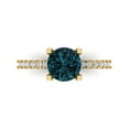 thumbnail image 1 of 1.71 ct Round Cut Natural London Blue Topaz Solitaire with Simulated Diamond Accents 14K Yellow Gold Womens Engagement Ring, 1 of 5