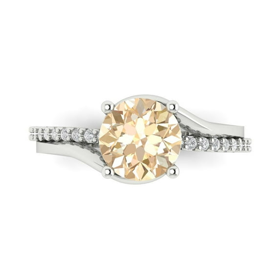 1.71 ct Round Cut Natural Morganite Solitaire with Simulated Diamond Accents 14K White Gold Womens Engagement Ring