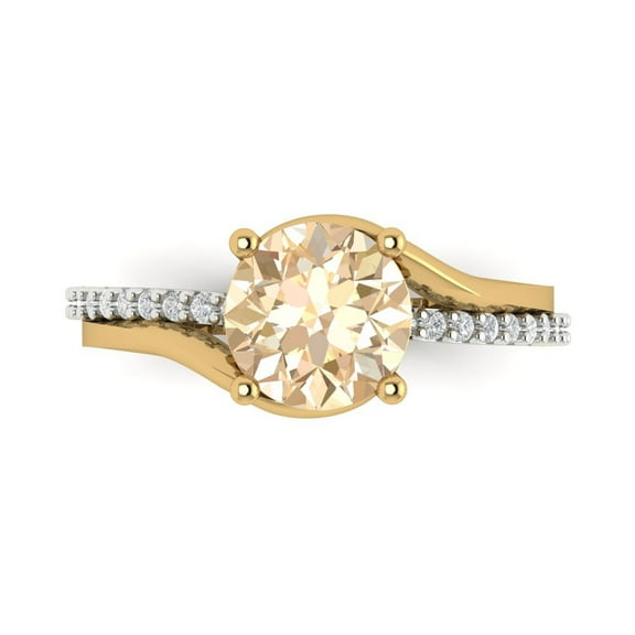 1.71 ct Round Cut Natural Morganite Solitaire with Simulated Diamond Accents 14K White/Yellow Gold Womens Engagement Ring