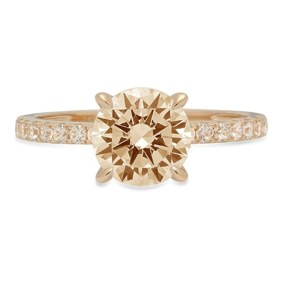 1.71 ct Round Cut Natural Morganite Solitaire with Simulated Diamond Accents 14K Yellow Gold Womens Engagement Ring