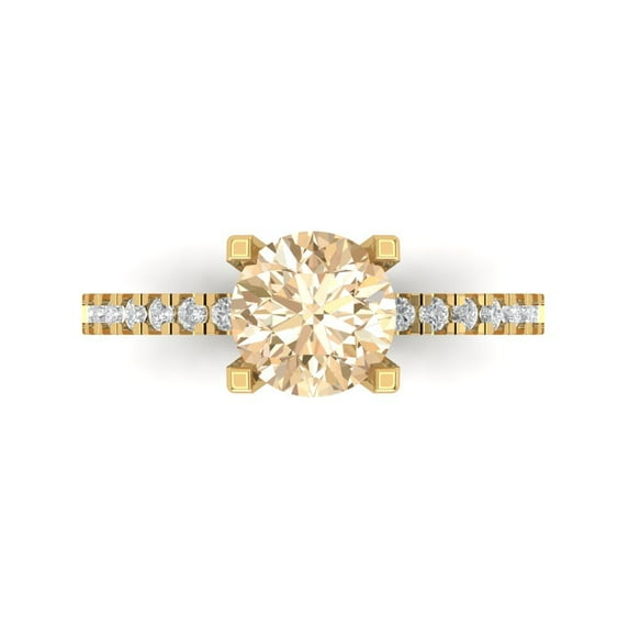 1.71 ct Round Cut Natural Morganite Solitaire with Simulated Diamond Accents 14K Yellow Gold Womens Engagement Ring