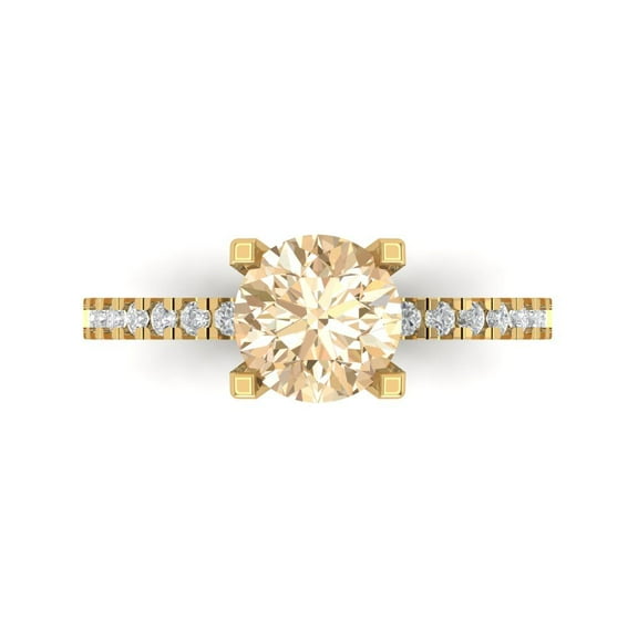 1.71 ct Round Cut Natural Morganite Solitaire with Simulated Diamond Accents 14K Yellow Gold Womens Engagement Ring
