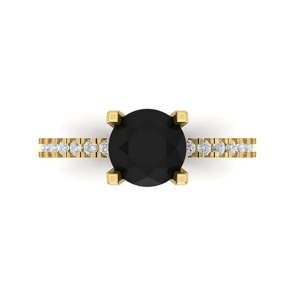 1.71 ct Round Cut Natural Onyx Solitaire with Accents Engagement Ring for Women in 14K Yellow Gold