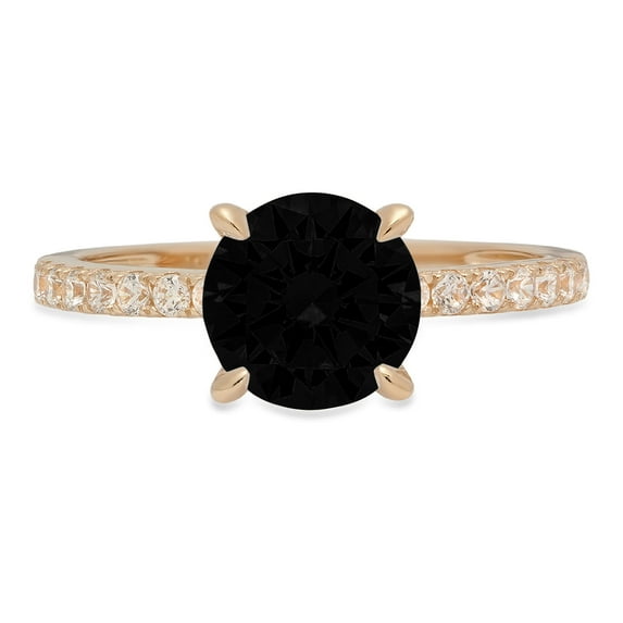 1.71 ct Round Cut Natural Onyx Solitaire with Simulated Diamond Accents 14K Yellow Gold Womens Engagement Ring