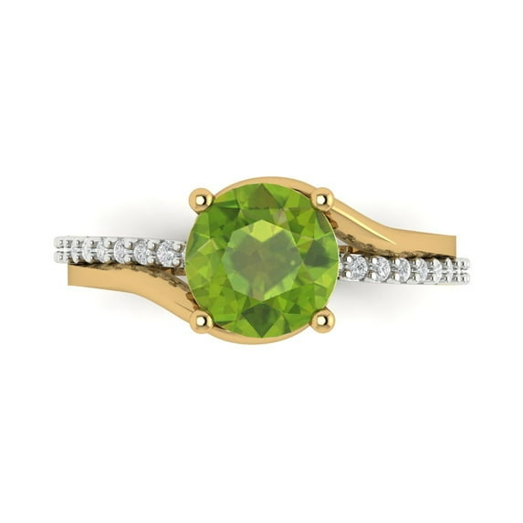 1.71 ctw Solitaire with Zirconia Diamond Accents Anniversary Ring for Women | Round Cut Natural Peridot | Hyperallergenic Solid 18K White/Yellow Gold