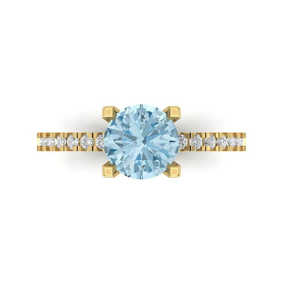 1.71 ct Round Cut Natural Sky Blue Topaz Solitaire with Accents Engagement Ring for Women in 14K Yellow Gold