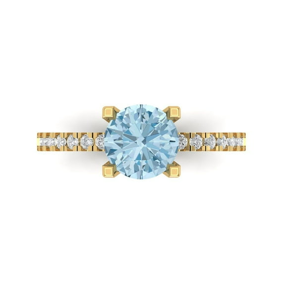 1.71 ct Round Cut Natural Swiss Blue Topaz Solitaire with Simulated Diamond Accents 14K Yellow Gold Womens Engagement Ring