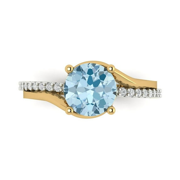 1.71 ct Round Cut Natural Swiss Blue Topaz Solitaire with Simulated Diamond Accents 18K White/Yellow Gold Womens Engagement Ring