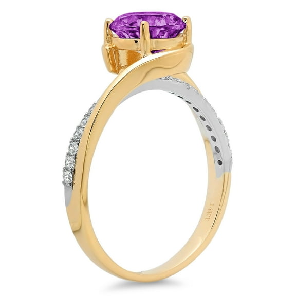 1.71 ct Round Cut Simulated Alexandrite Solitaire with Accents Engagement Ring for Women in 18K White/Yellow Gold