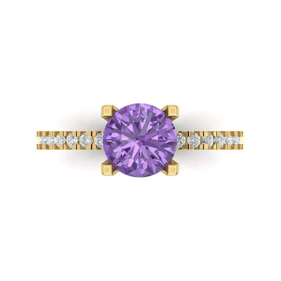 1.71 ct Round Cut Simulated Alexandrite Solitaire with Accents Engagement Ring for Women in 18K Yellow Gold