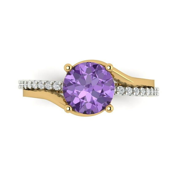 1.71 ct Round Cut Simulated Alexandrite Solitaire with Simulated Diamond Accents 14K White/Yellow Gold Womens Engagement Ring