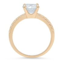 1.71 ct Round Cut Simulated Blue Diamond Solitaire with Accents Engagement Ring for Women in 18K Yellow Gold
