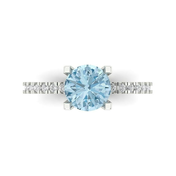 1.71 ct Round Cut Simulated Blue Diamond Solitaire with Simulated Diamond Accents 18K White Gold Womens Engagement Ring