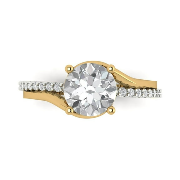 1.71 ct Round Cut Simulated Diamond Solitaire with Accents 14K White/Yellow Gold Womens Engagement Ring