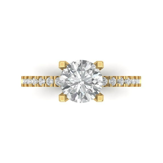 Clara Pucci 14K Yellow Gold Solid Gold Clear Solitaire with Accents Anniversary Ring for Women - 1.71 cttw Round Cut