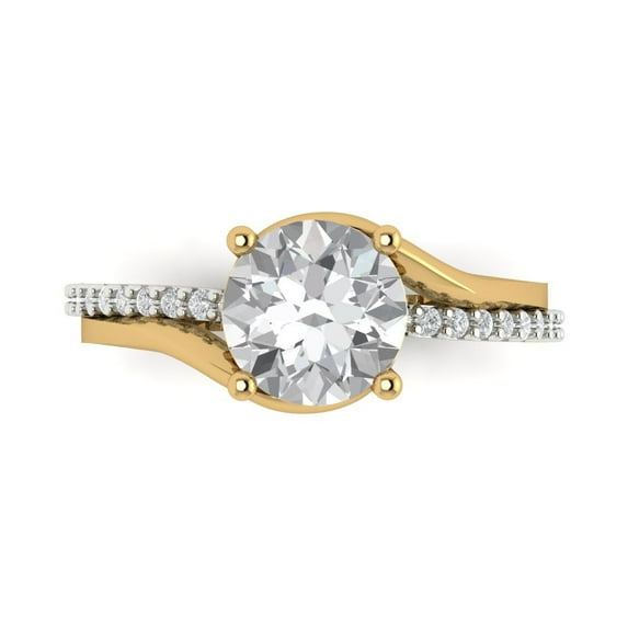 1.71 ct Round Cut Simulated Diamond Solitaire with Accents 18K White/Yellow Gold Womens Engagement Ring