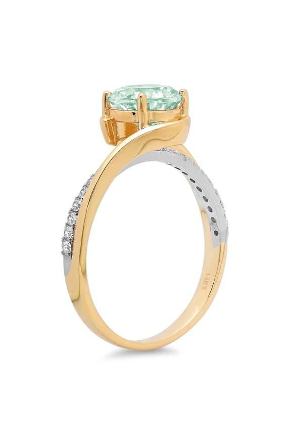 1.71 ct Round Cut Simulated Green Diamond Solitaire with Accents Engagement Ring for Women in 14K White/Yellow Gold