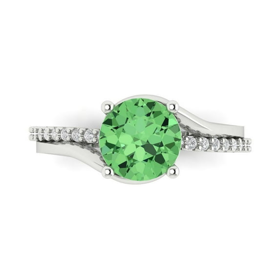 1.71 ct Round Cut Simulated Green Diamond Solitaire with Simulated Diamond Accents 14K White Gold Womens Engagement Ring