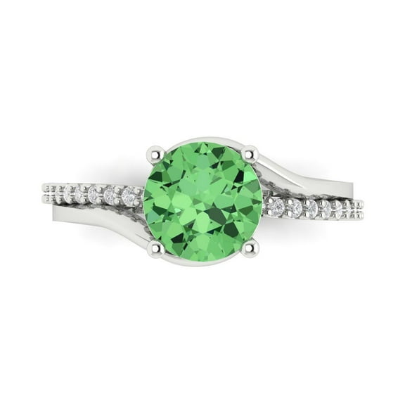 1.71 ctw Solitaire with Zirconia Diamond Accents Anniversary Ring for Women | Round Cut Simulated Green Diamond | Hyperallergenic Solid 14K White Gold