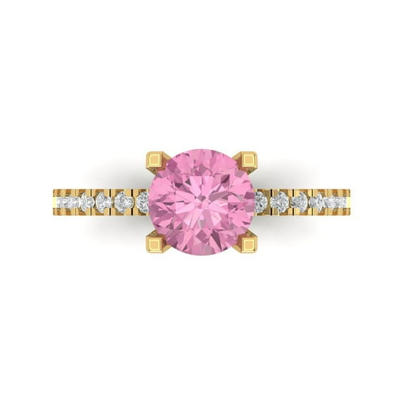 Clara Pucci 14K Yellow Gold 1.71ct Pink Solitaire with Accents Ring
