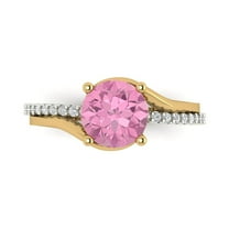 1.71 ct Round Cut Simulated Pink Diamond Solitaire with Simulated Diamond Accents 18K White/Yellow Gold Womens Engagement Ring