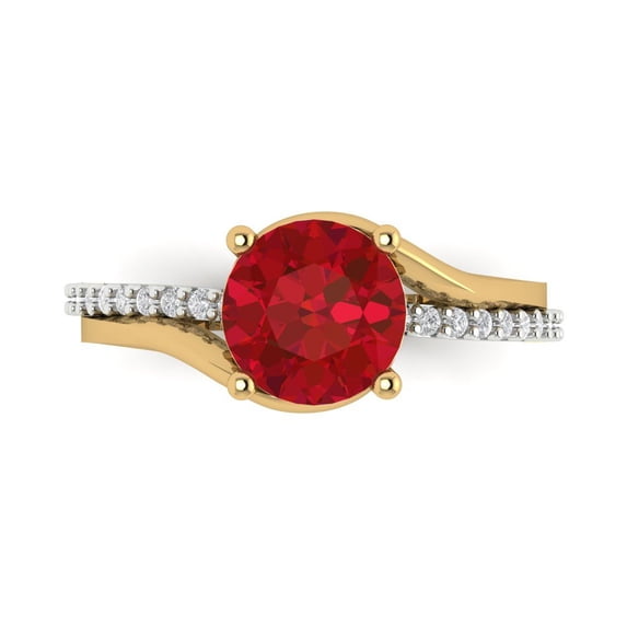 1.71 ct Round Cut Simulated Pink Tourmaline Solitaire with Simulated Diamond Accents 18K White/Yellow Gold Womens Engagement Ring