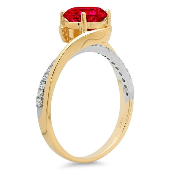 1.71 ct Round Cut Simulated Ruby Solitaire with Accents Engagement Ring for Women in 14K White/Yellow Gold