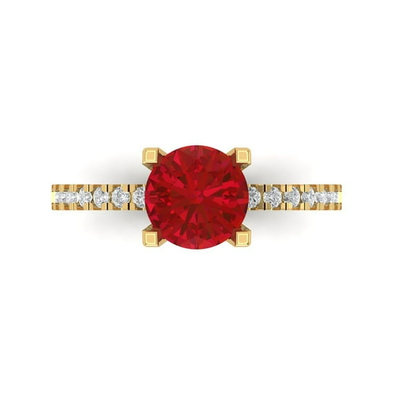 1.71 ct Round Cut Simulated Ruby Solitaire with Accents Engagement Ring for Women in 18K Yellow Gold