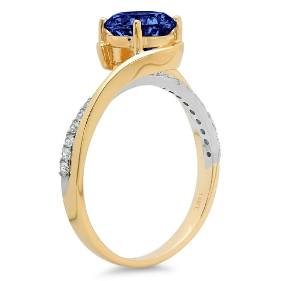 1.71 ct Round Cut Simulated Tanzanite Solitaire with Accents Engagement Ring for Women in 14K White/Yellow Gold