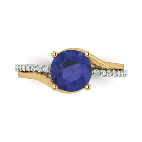 1.71 ct Round Cut Simulated Tanzanite Solitaire with Simulated Diamond Accents 18K White/Yellow Gold Womens Engagement Ring